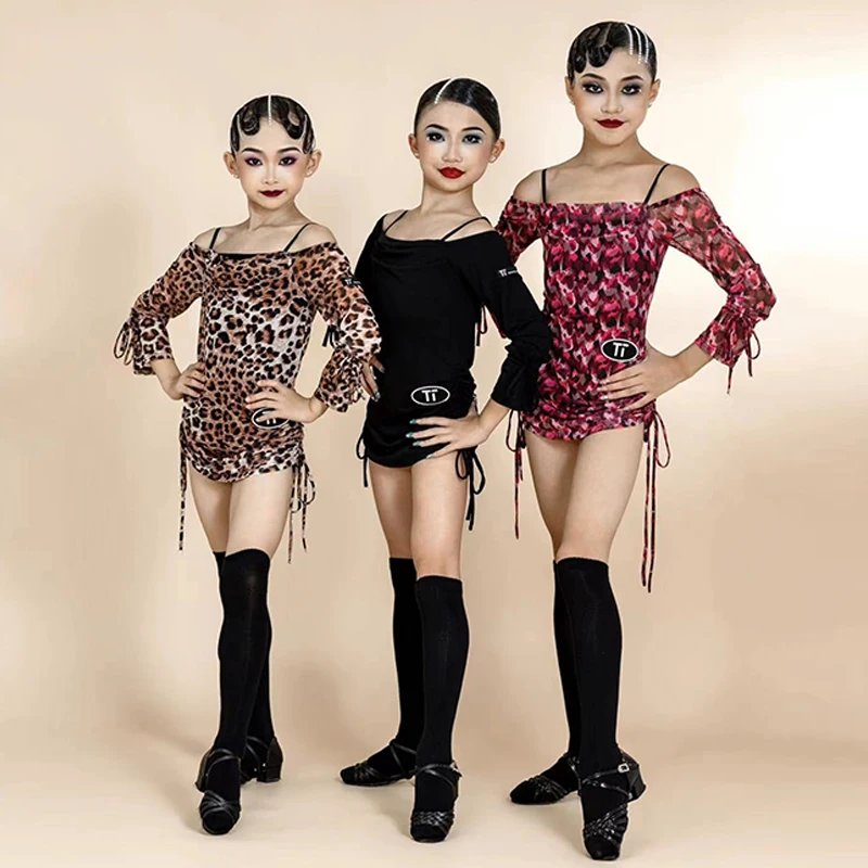 New Latin Dance Practice Dress Girls Sling Drawstring Mesh Dresses Line Dance Clothing Ballroom Prom Waltz Tango Costume XH590