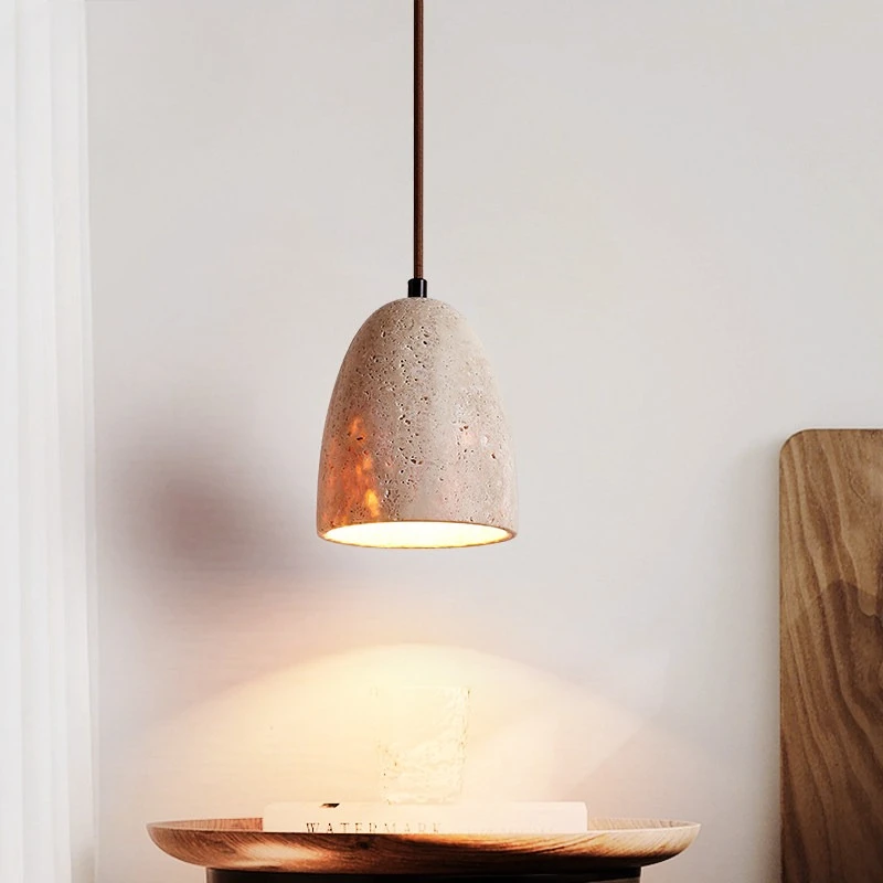

Japanese-style Yellow travertine Stone pendant lamp bedroom bedside pendant light designer retro restaurant aisle Hanginglamp