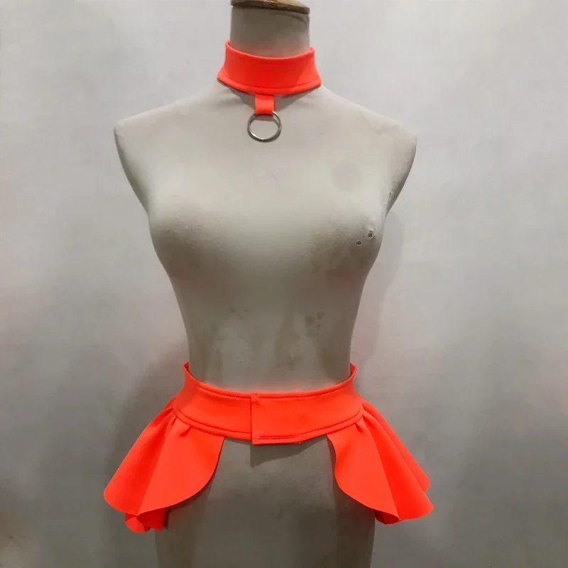 Nowy Seksowny Strój Tancerki Gogo Fluorescencyjny Pomarańczowy Bikini Damski Zestaw do Tańca Jazzowego na Scenę, do Klubu Nocnego, dla DJ-a