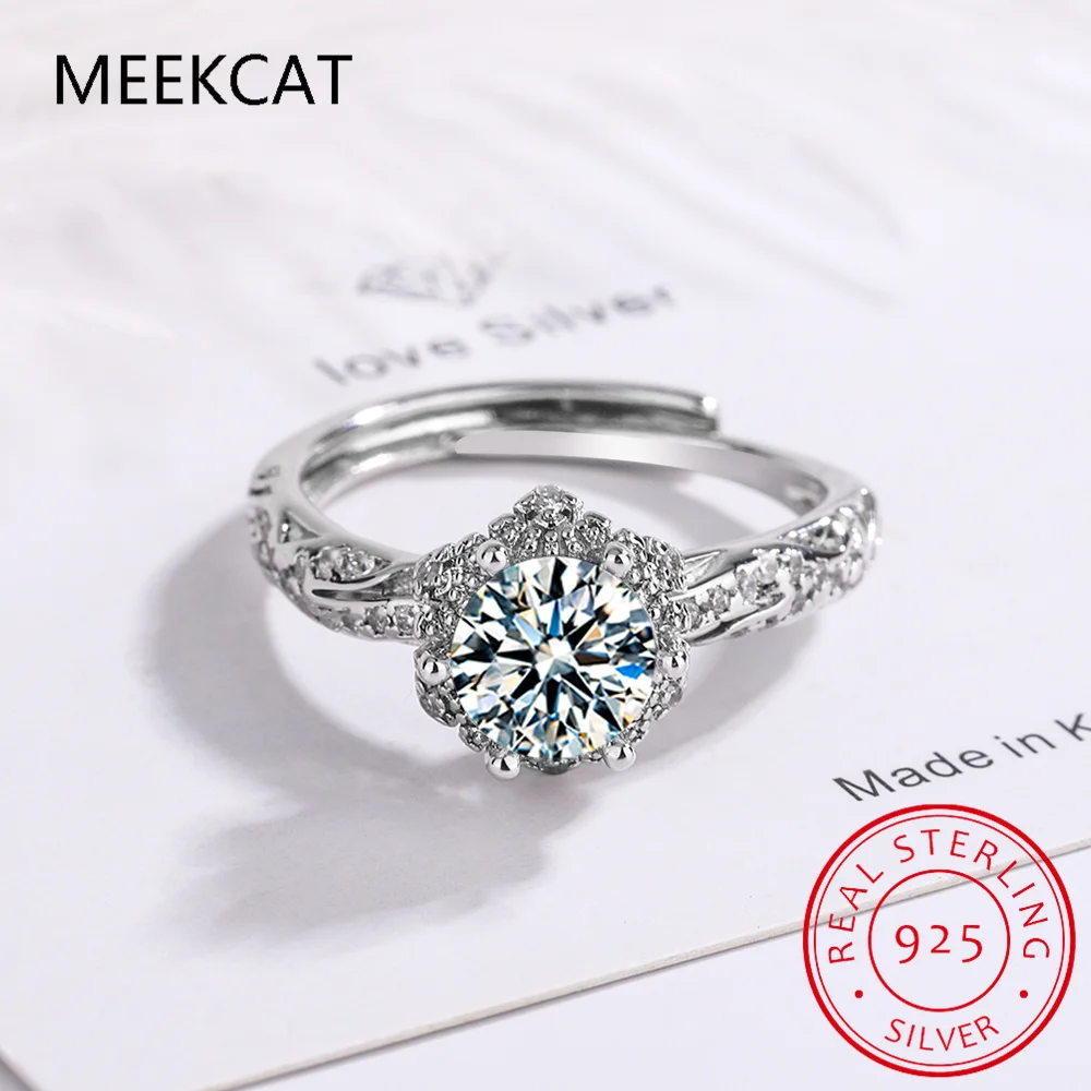 

D Color VVS1 EX Moissanite Flower Ring 1ct Round Lab Diamond Solitaire Engagement 925 Sterling Silver Rings For Woman MSR065