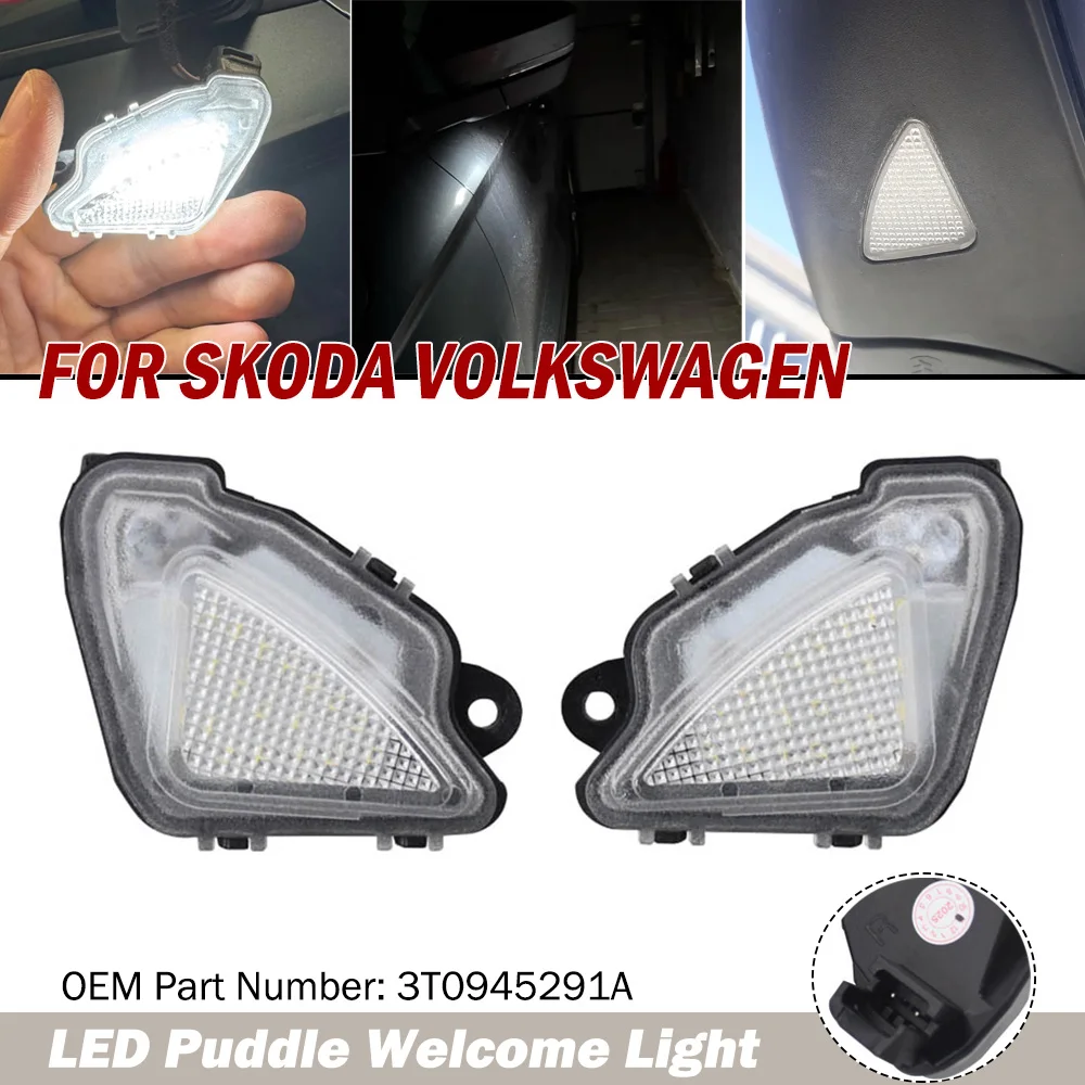 2PCS LED Under Side View Mirror Puddle Light For Skoda Octavia Superb Kodiaq Karoq 2017-2021 VW T-Roc 2020 Puddle Welcome Light