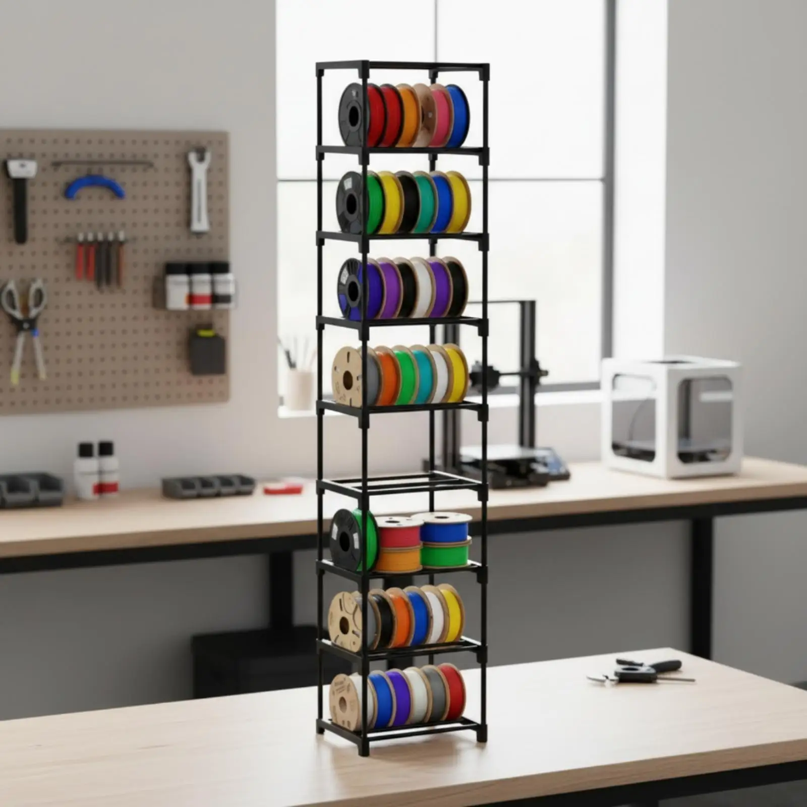 Black Carbon Steel Filament Storage Rack 9 Layer Spool Holder Shelf for 3D Printer Supplies Maker Workspace