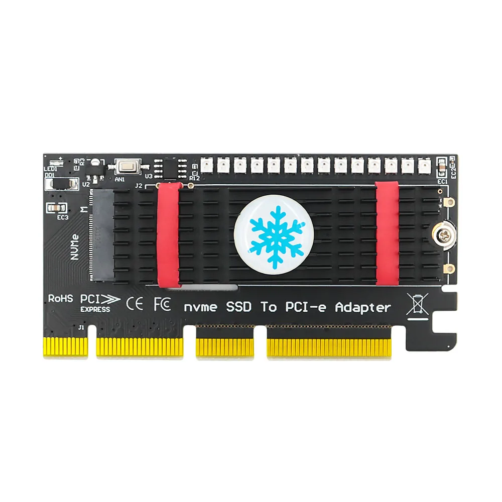 NVMe PCIe M.2 NGFF SSD a X4 PCI Express X8 X16 adaptador Riser PCIe a M2 tarjetas adicionales, disipador térmico negro, marquesina LED para minería de Chia