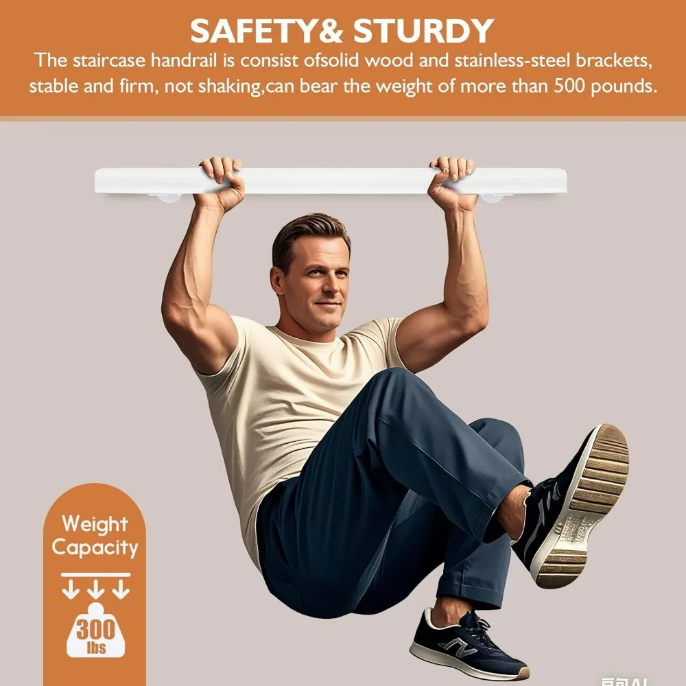 درابزين درج من الخشب الصلب بطول 3 أقدام، درابزين سلالم داخلية وخارجية، مثبت على الحائط، تصميم أمان غير قابل للانزلاق للاستخدام الداخلي والخارجي #4