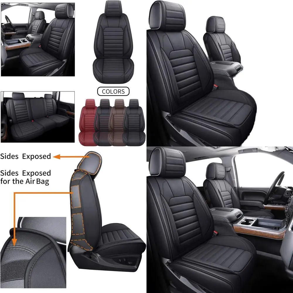 

Waterproof Leather Seat Covers for 2007-2026 1500/2500/3500HD Trucks, Crew & Double Cab (5-Piece Set, Black)