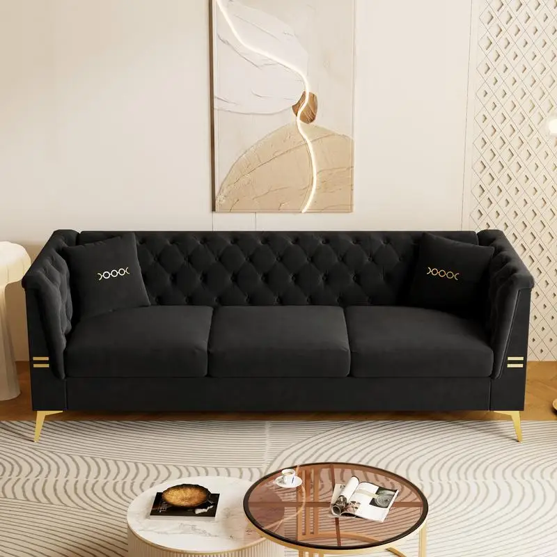 Modern Tufted Velvet Sofa with 2 Pillows, 82.67