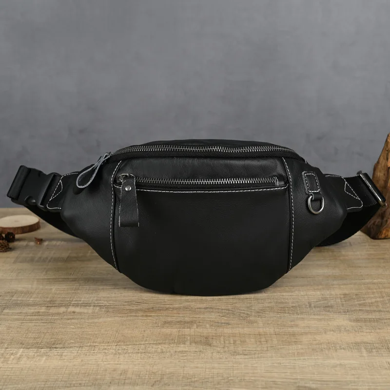 

Genuine Leather Waist Bag for Running Fashion Cowskin Men's Chest Bag Waist Bag Single Shoulder Backpack Male Chest Pack Small
