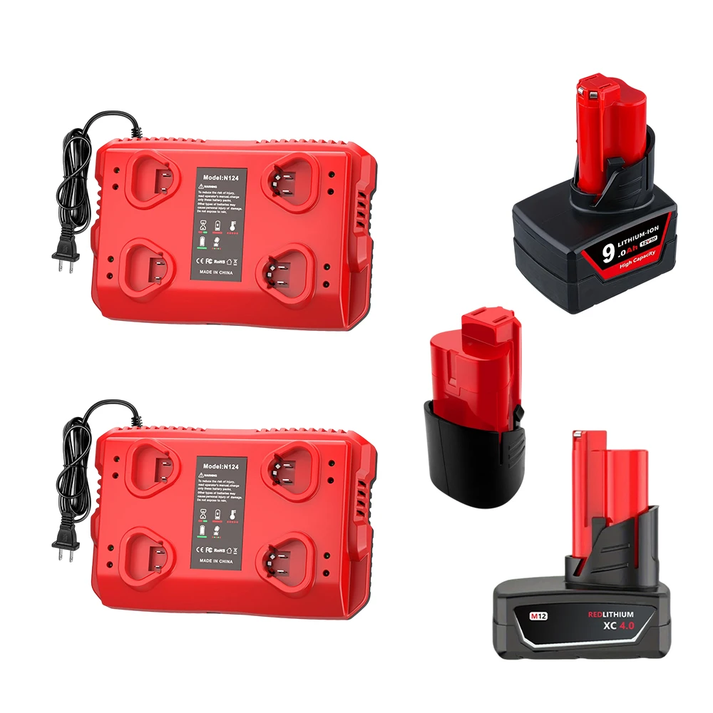 4 Port 2A Fast Battery Charger for Milwaukee M12 12V Lithium Battery Charging Station with USB & Type-C Ports for Power Tools