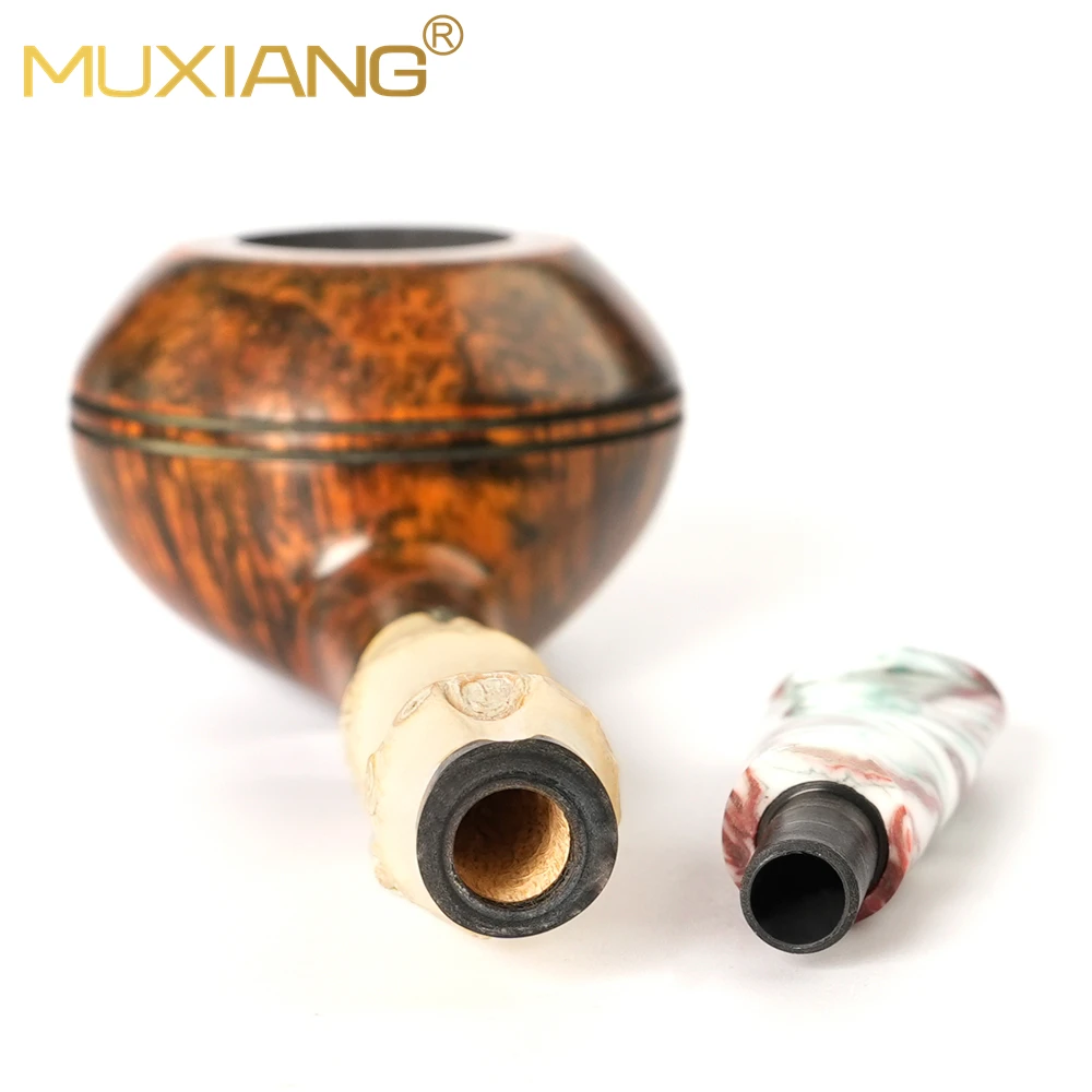 MUXIANG Briarwood Tobacco Pipe Bamboo Solid Wood Pipe Colored Acrylic Pipe Mouth Straight Handle Pipe 9mm Pipe Channel