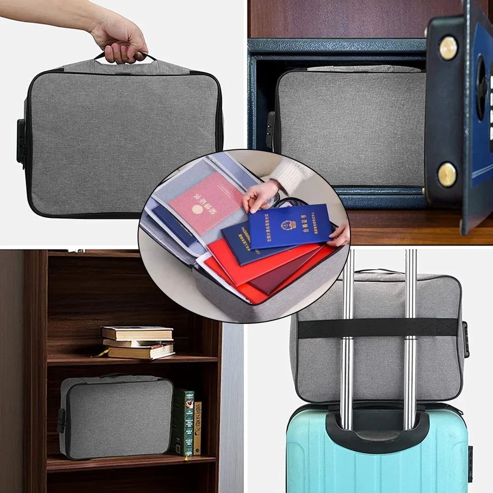 Men Handbags Documents Organizer Briefcase Teeth Print Travel Waterproof Credentials Luggage Storage Safe File Lockbox Women Bag