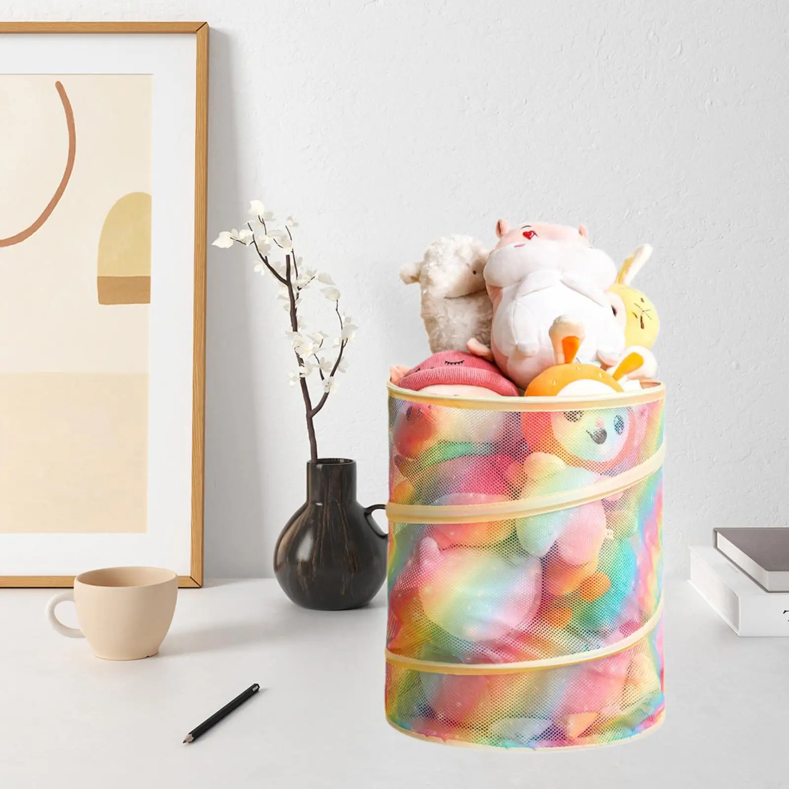 Keranjang Penyimpanan Mainan dengan Tutup Keranjang Pembibitan untuk Selimut Keranjang Cucian Jaring Dekoratif Tempat Penyimpanan Mainan Anak-anak untuk Ruang Bermain Rumah