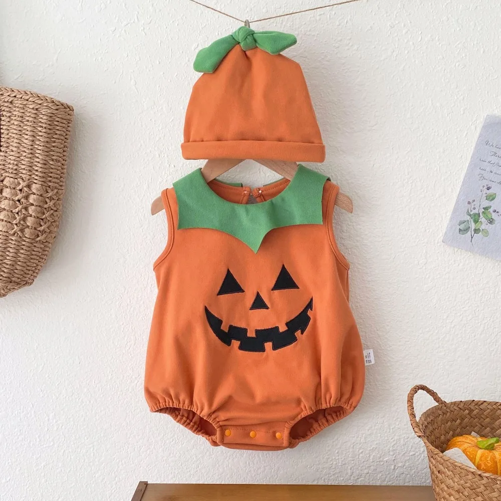 ZOETOPKID 0-24M Baby Halloween Costume Sleeveless Round Neck Fleece Romper and Hat Set Cosplay Outfits