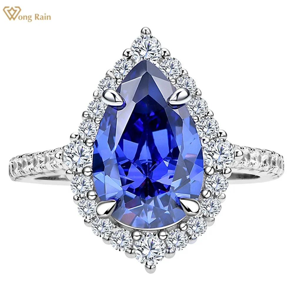 

Wong Rain Classic 100% 925 Sterling Silver Pear Cut 8*12 MM Sapphire High Carbon Diamonds Fine Jewelry Wedding Engagement Rings