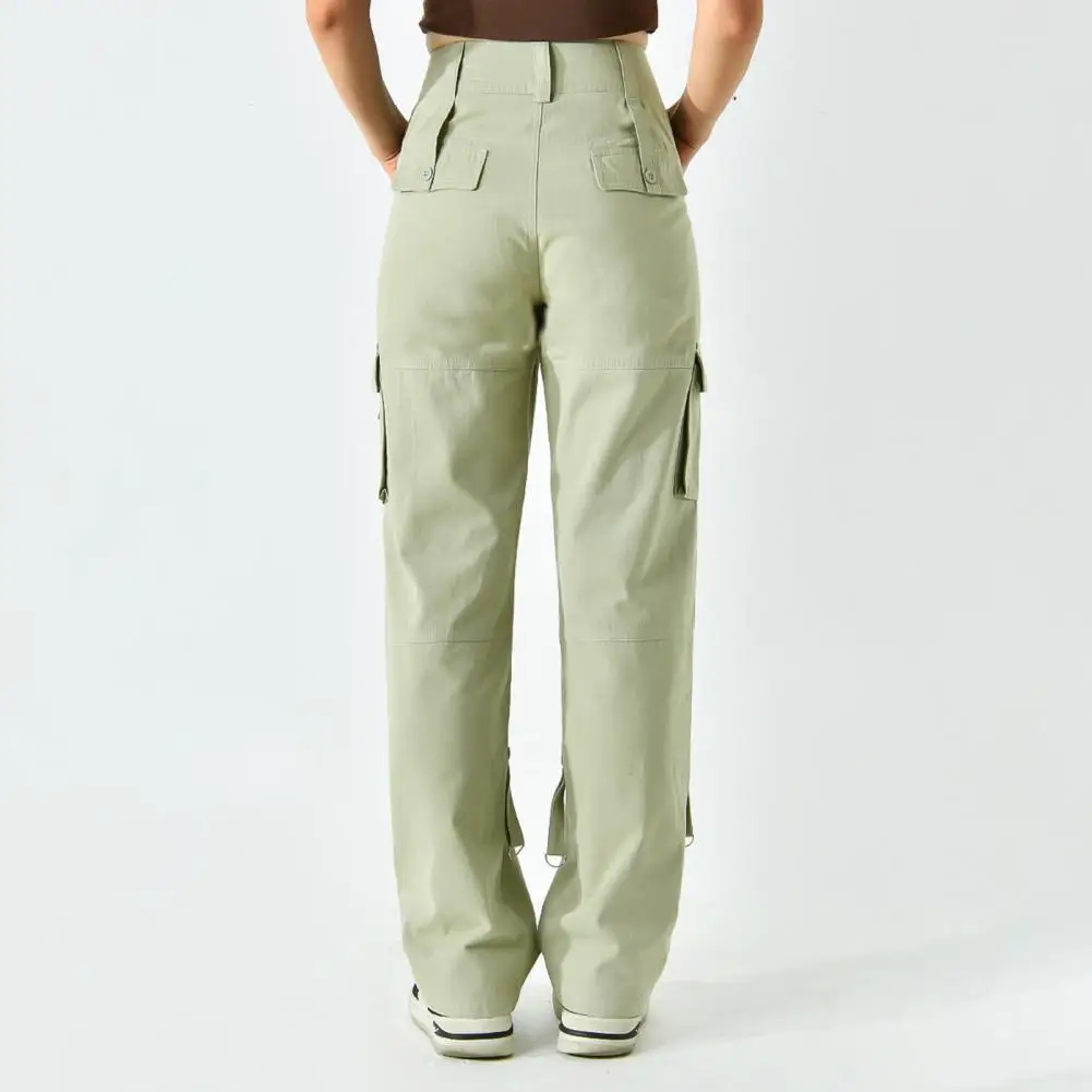 여성 카고 팬츠 로우라이즈 멀티 포켓 디자인 와이드 웨이스트 레트로 스타일 크롭 오버롤 솔리드 컬러 스트레이트 레그 여성 작업복 바지