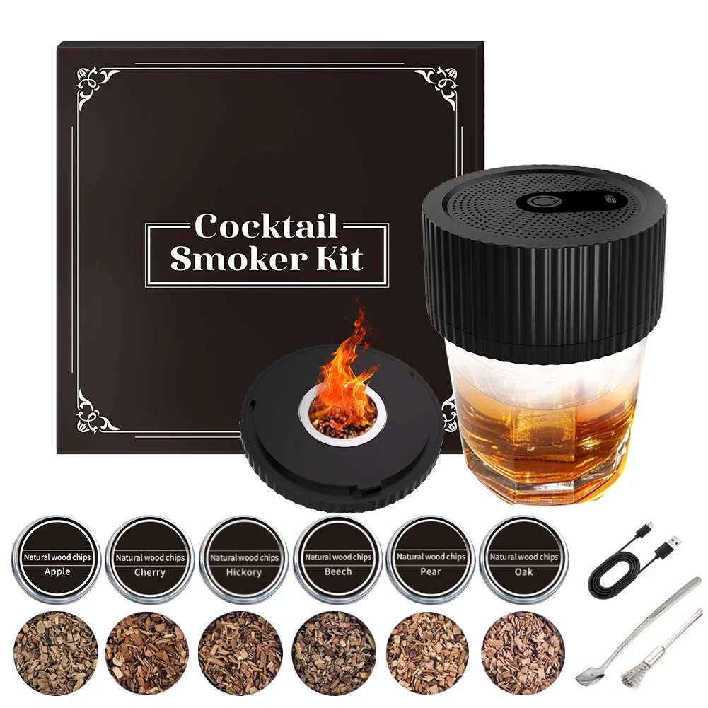 

Electric Whiskey Smoker Kit Whiskey Smoker Kit with 6 Flavors Wood Chips Cocktail Smoker Kit Multi-Function for Men Dad Husband