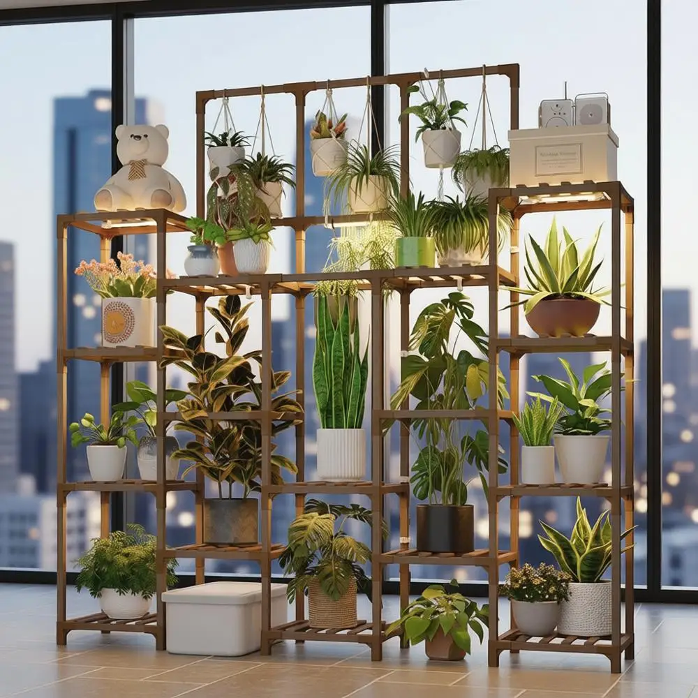 

Large Heavy-Duty Indoor Plant Stand with 14 Tiers and Grow Light for Living Room and Patio Decor