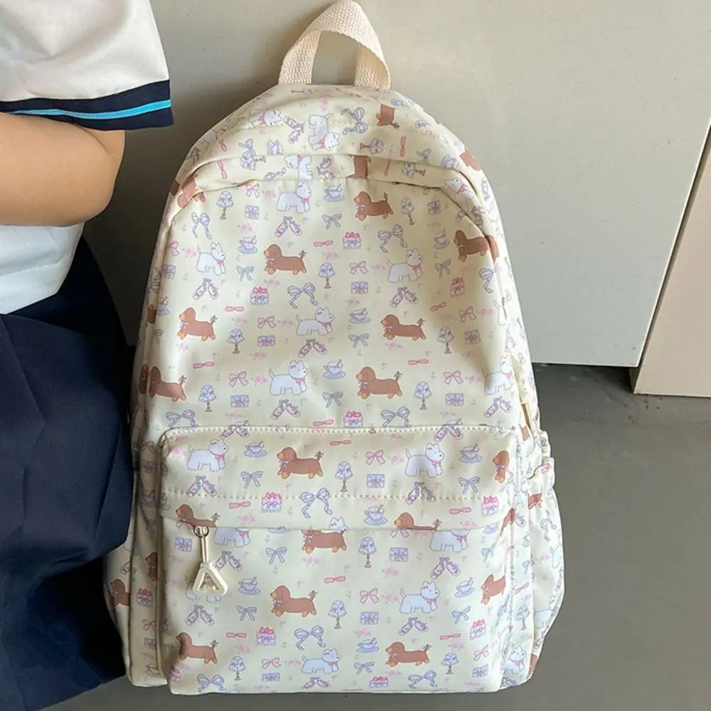 Creative Nylon Cute Dog Backpack Large Capacity Korean Style Students School Bag Handbag Travel Bag Shoulder Bag Outdoor