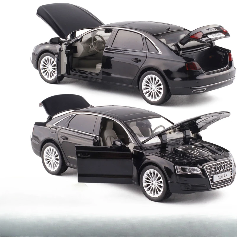 Diecast 1:32 audi a8 liga modelo de carro puxar para trás som e luz simulação modelo de carro brinquedo das crianças em miniatura voiture decoração de casa