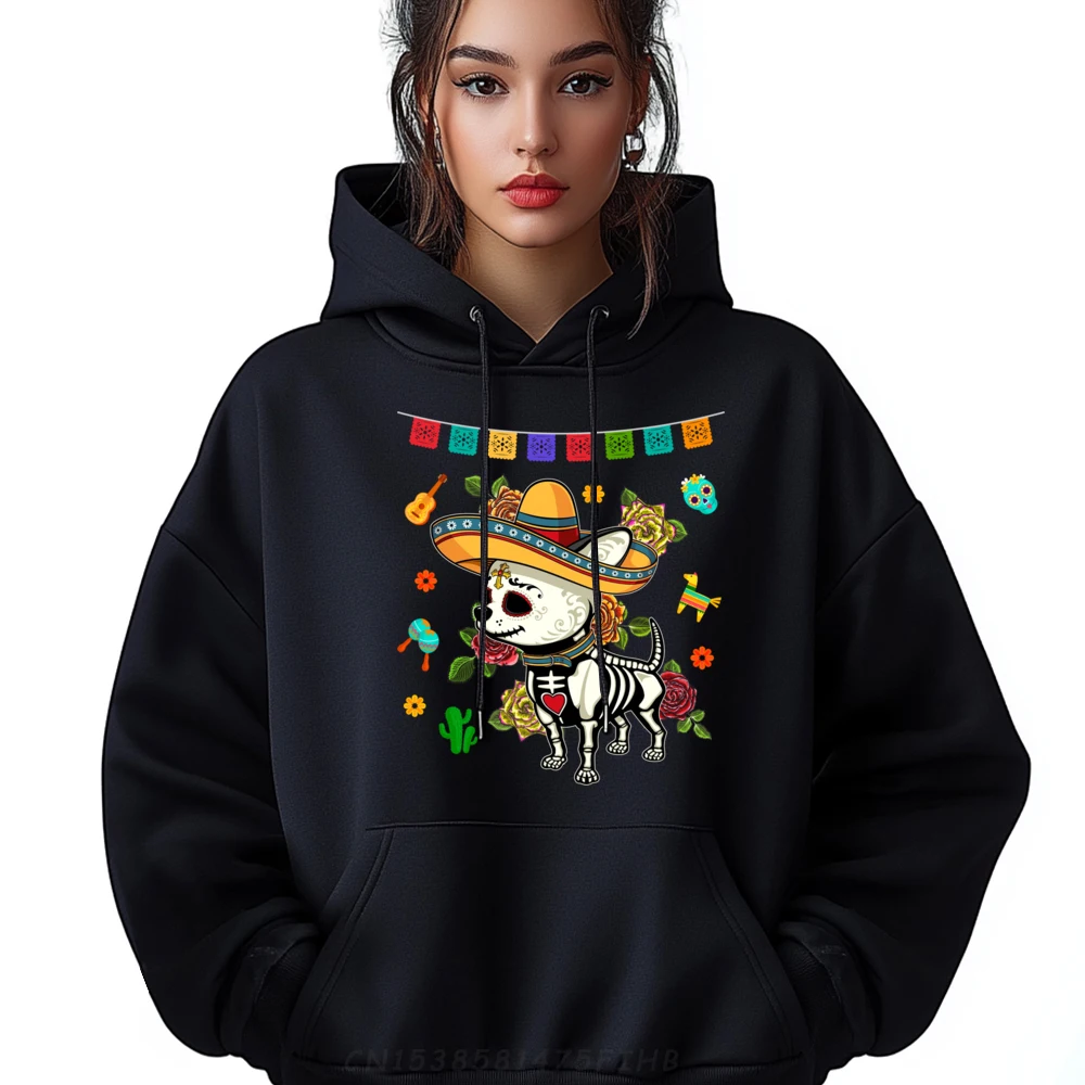 

Dia De Los Muertos Day of Dead Mexican Sugar Skull Chihuahua Hoodies Men 100℅ Polyester Fiber Designer Clothes Men HOLIDAYS