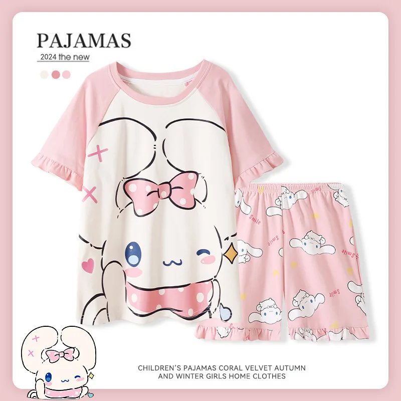 

Sanrio Hello Kitty Kuromi Summer Children Pajamas Cinnamoroll My Melody Cotton Short Sleeved Cartoon Clothing Set Loungewear