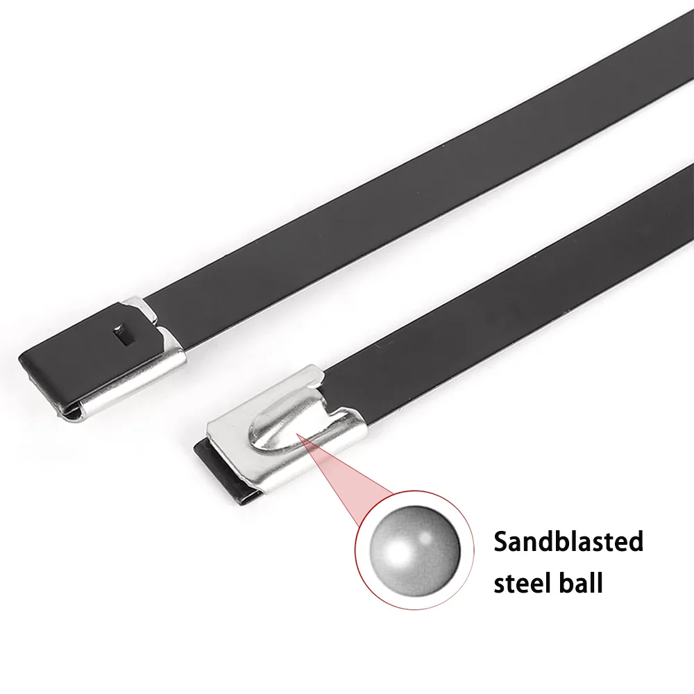 304 Stainless Steel 4.8mm/8mm PVC Coated Cable Ties Black Marine Grade Metal Zip Ties Self-Locking Fastener Length 100mm-1700mm