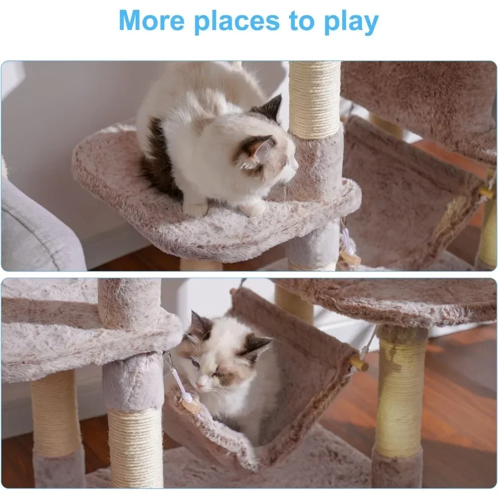 Grande Multi-Level Cat Tree Condo Móveis, Arranhões Cobertos de Sisal, 2 Maiores Condomínios de Pelúcia, Perch Hammock para Gatinhos