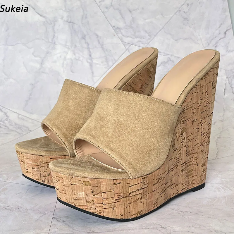 

Sukeia Women Platform Mules Sandals Slip On Wedges High Heels Round Toe Pretty Apricot Party Shoes Ladies US Plus Size 5-20