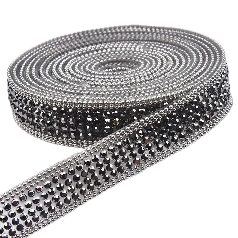 1/2 Yard Iron on Resin Rhinestone Trim Hot Fix Grey Diamond Crystal Tape Ribbon Banding for Clothing Shoes Bags Decoration