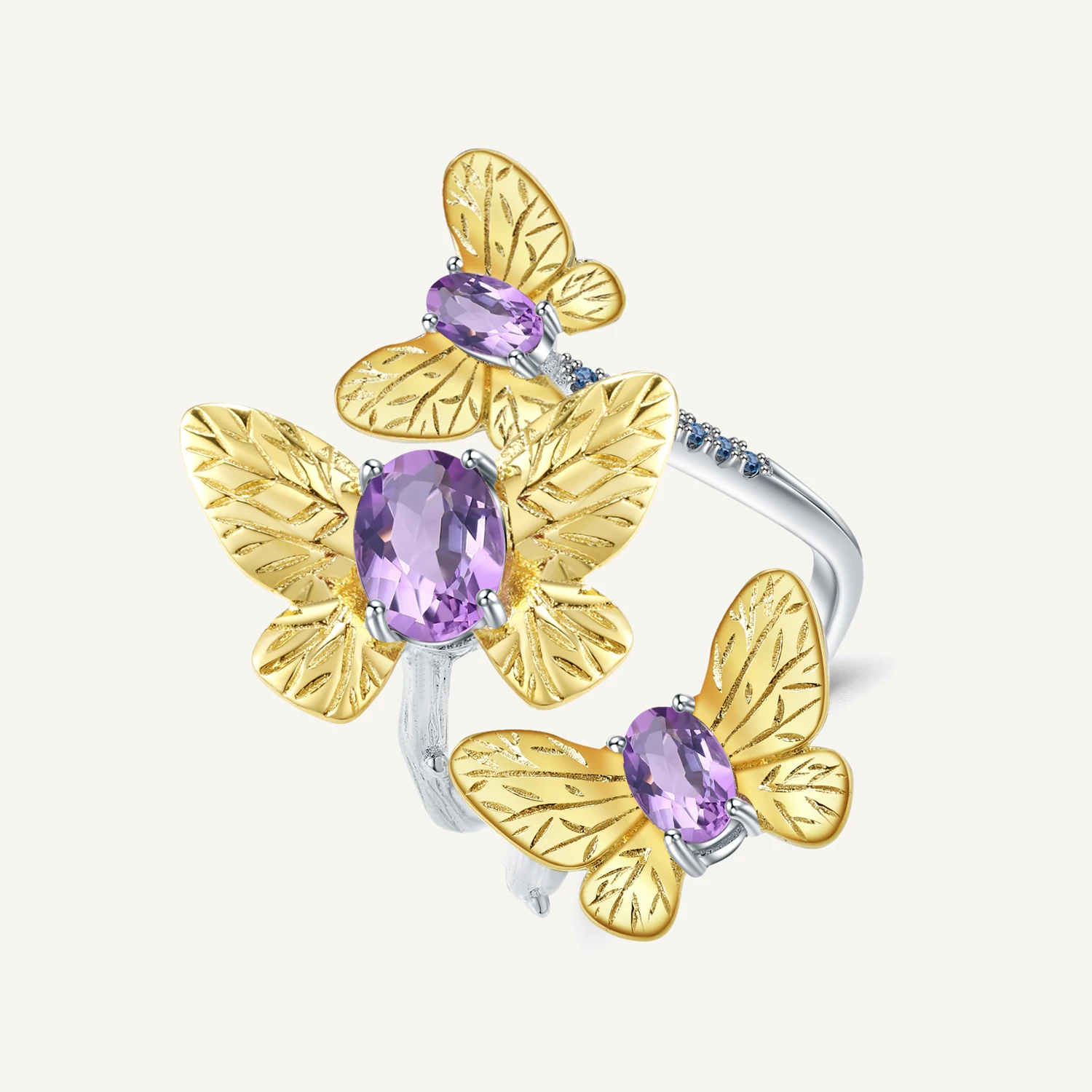 

GEM'S BALLET 925 Sterling Silver Butterfly Gemstones Ring Fine Jewelry 2.04Ct Natural Amethyst Adjustable Open Rings for Women