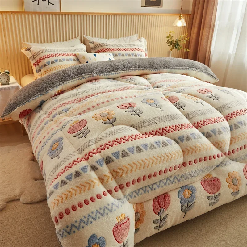 

Thickened Winter Blanket Quilt Lamb Wool Double Layer Thick Warm Blanket 150/180/200 Comforter Throw Blankets for Beds