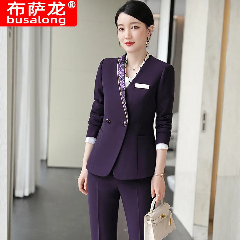 Autumn and Winter Hotel Catering Front Desk Attendant Stewardess Uniform Business Suit Female Fashion Temperament Jewelry Shop W