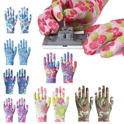 1Pair Women Garden Gloves Work Printed Pink Polyester Pink Latex Work Non-slip Safety Gloves For Mechanic Construction Tool