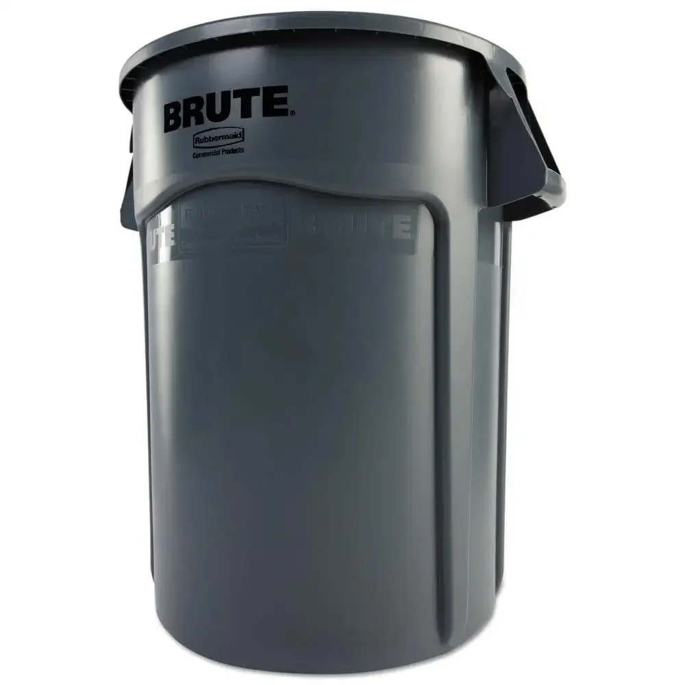 Vented 44-Gallon Round Gray Trash Container with Easy-to-Clean Seamless Construction