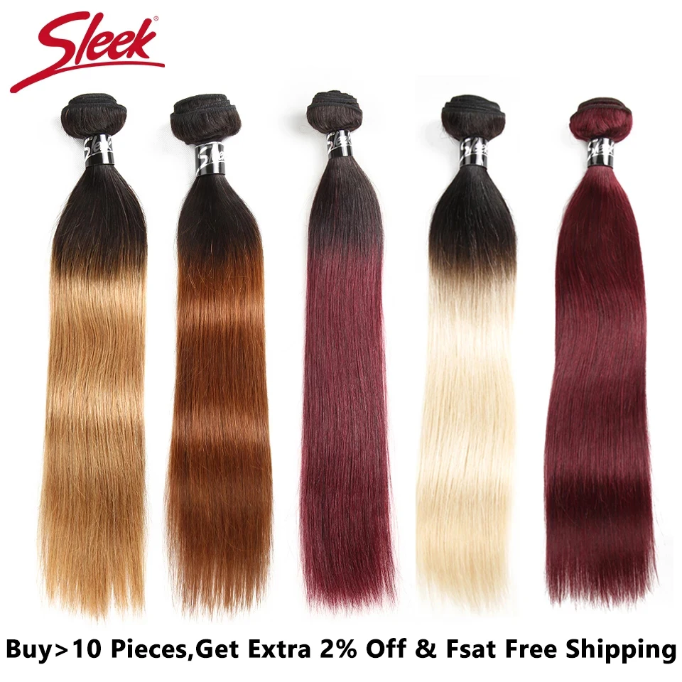 

Sleek 2 Tone Color Ombre Brazilian Straight Human Hair Bundles T1B/30# T1B/27# T1B/99J# Non Remy 100% Humam Hair Bundles