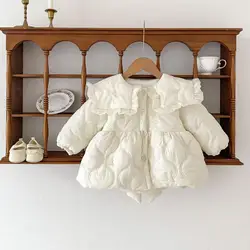 2023 Winter Neue Mädchen Langarm Warme Mantel Kinder Dicke Baumwolle Gefütterte Jacke Mode Kinder Mädchen Bogen Große Revers Mantel kleidung