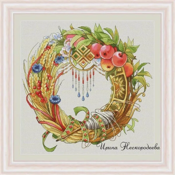 

DIY Needle Work Wheat Wreath 49-48 Cross Stitch Set Counted Cross Stitch Kit 28ct 14ct 32ct Metallic aida