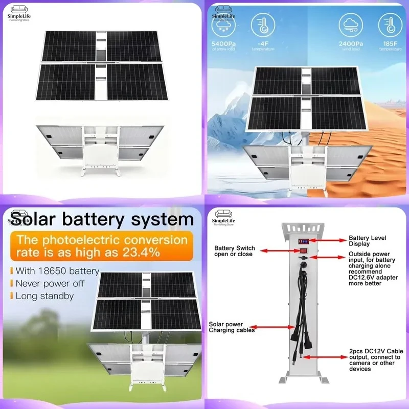 240W Solar Panel 120Ah 12V Battery Pack for Security Camera Outdoor 18650 Lithium Energy Storage System DC Power Supply Kit
