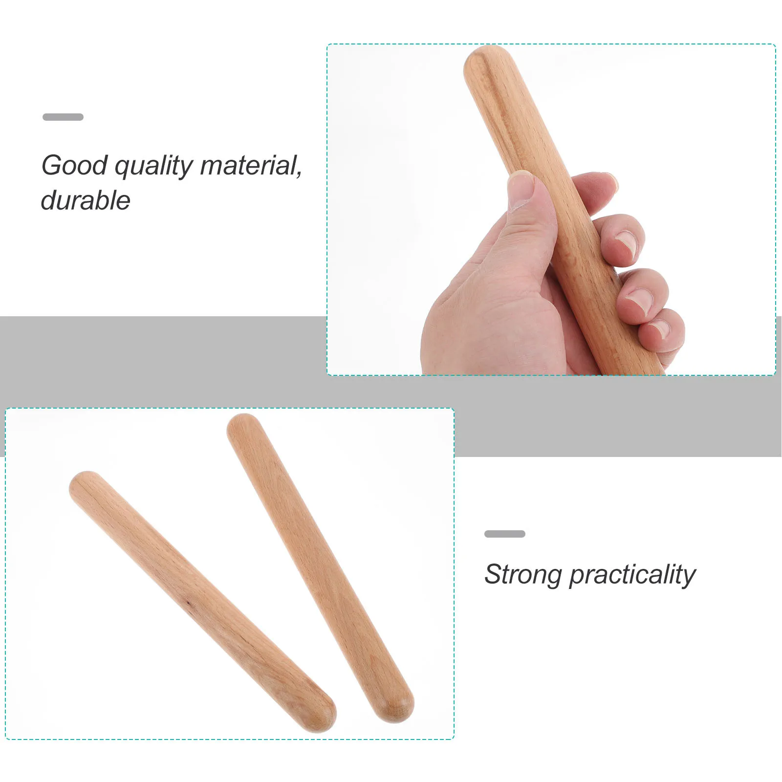 

3Pairs Wooden Claves Hardwood Rhythm Sticks Solid Percussion Instrument Bright Tone for Beginners