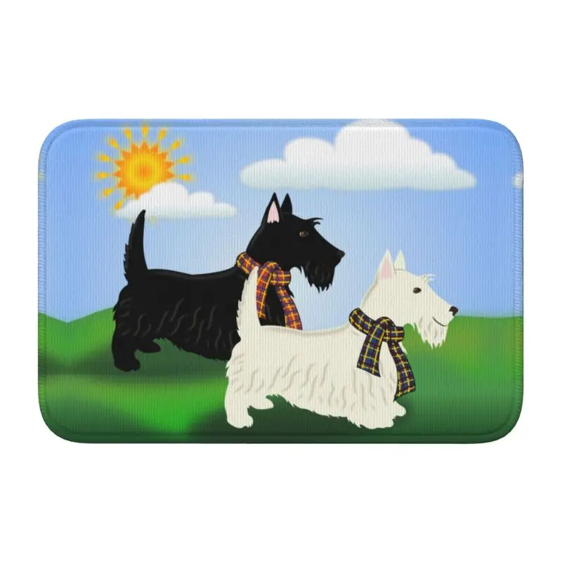 Custom Cool Black White Scottie Dog Front Floor Door Entrance Welcome Mat  Scottish Terrier Bathroom Doormat  Carpet Rug Footpad