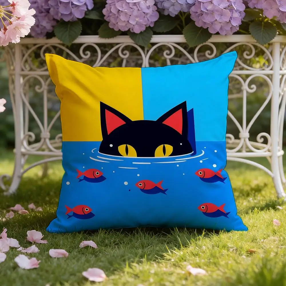 Cute Diving Kitten Cushion Cover Home & Car Dual-Scene Pillow Cover: Reversible for Premium Comfort