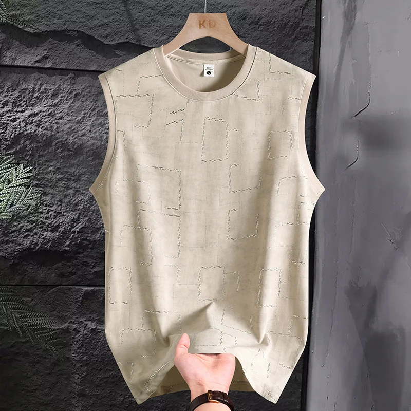 

High Quali Heavyweight Dyed Fitn Tank Top Men's Svel T-irt Summer Loose oulder Pad Vest Faion Urban Sle