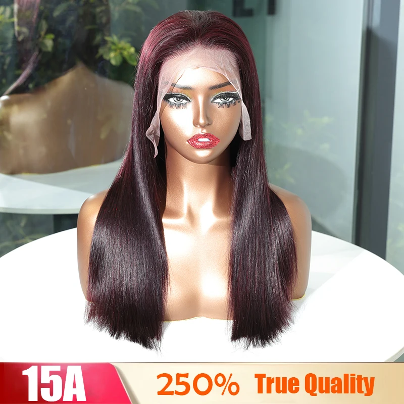 

13x6 Lace Frontal Wigs Human Hair 100% raw Vietnamese Bone Straight Double Drawn Bob #99J Color Lace Front Wig 250 300 Density
