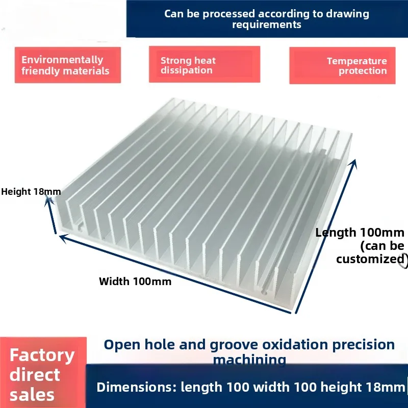Aluminum Profile High-Power Electronic Heatsink, Router & PCB Board Cooling Fin, Customized 100x18x100mm