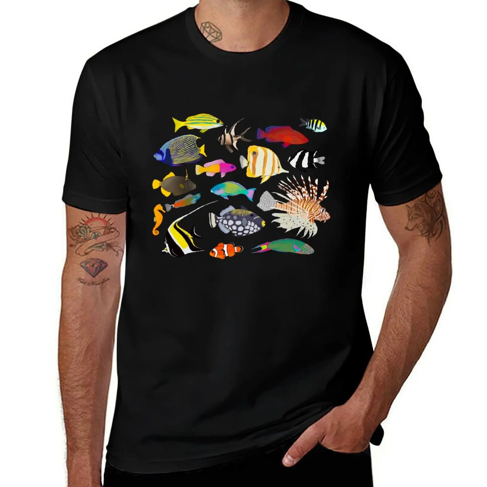 Coral Reef Fishes (Dark) T-Shirt Plus Size Summer Casual T-Shirt