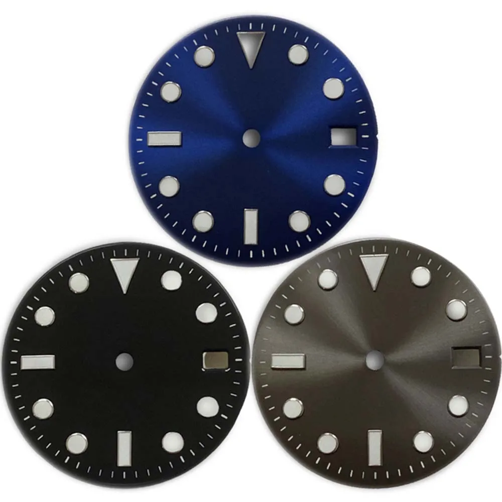 29mm Watch Dial with Blue Luminous for NH35 Movement Modified Part Watch Face Black/Grey/Blue Dial Accessories