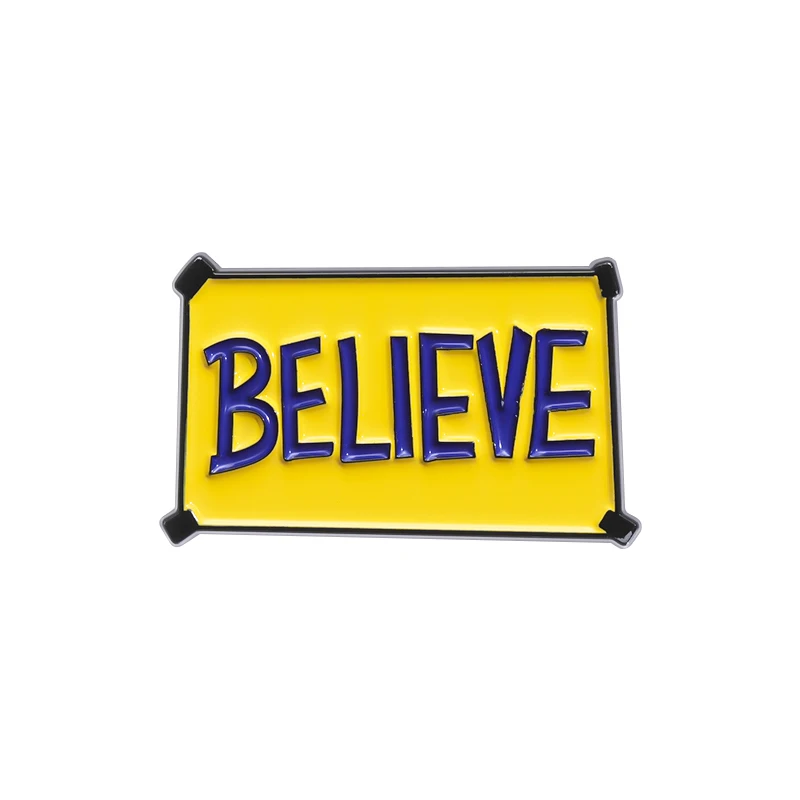 BELIEVE Enaeml Pins Yellow Color Quotes Brooch Lapel Badges Jewelry Gift for Friends Kids