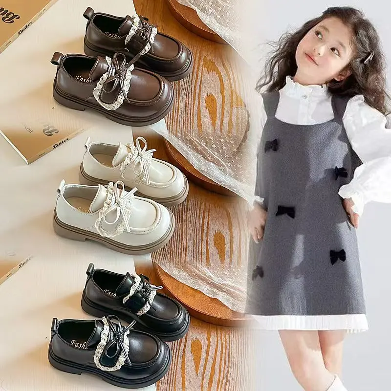 French Girl Shoes 2026 Spring New British Kids Leather Shoes Lace Bow Princess Shoe Performance Shoes Versatile Women's Shoe여아구두
