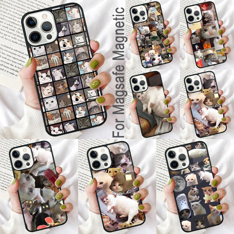 

Crying Cat Memes Magnetic Soft Phone Case for iPhone 16 Promax 15 Pro 13 14 Plus 11 12 Mini MagSafe Coque