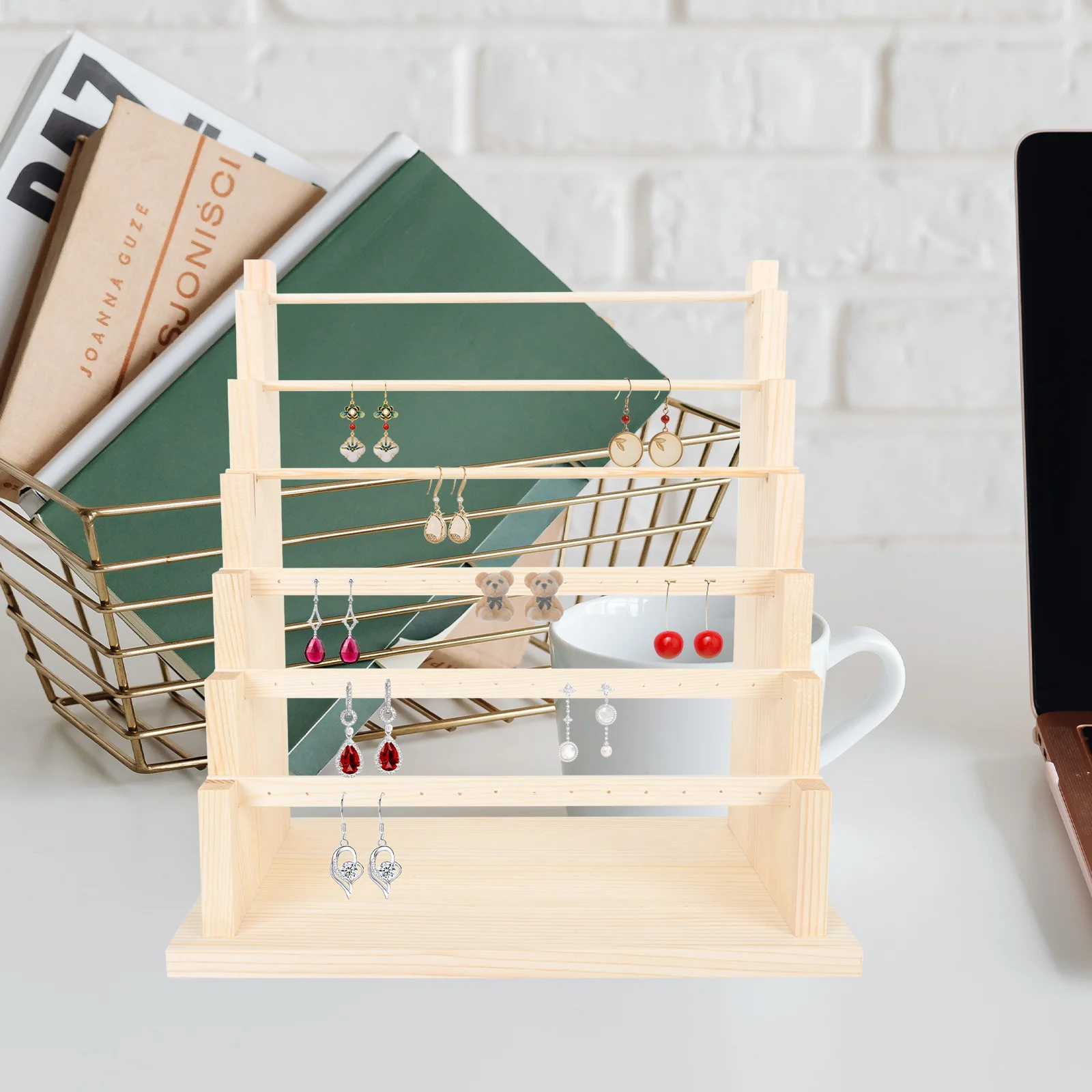 Detachable Wooden Jewelry Display Stand Multi-Layer Rack Sturdy Organizer Elegant Storage Ring Earring Bracelet Holder