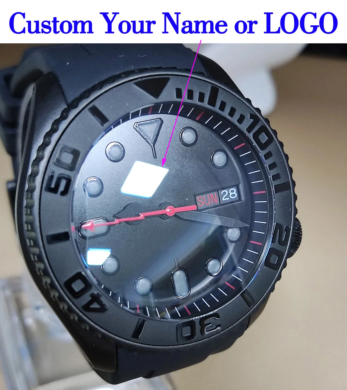 

41.5mm nh35 case black NH35 watch case custom logo nh35/36 movement with bezel sapphire glass diving watch accessories parts